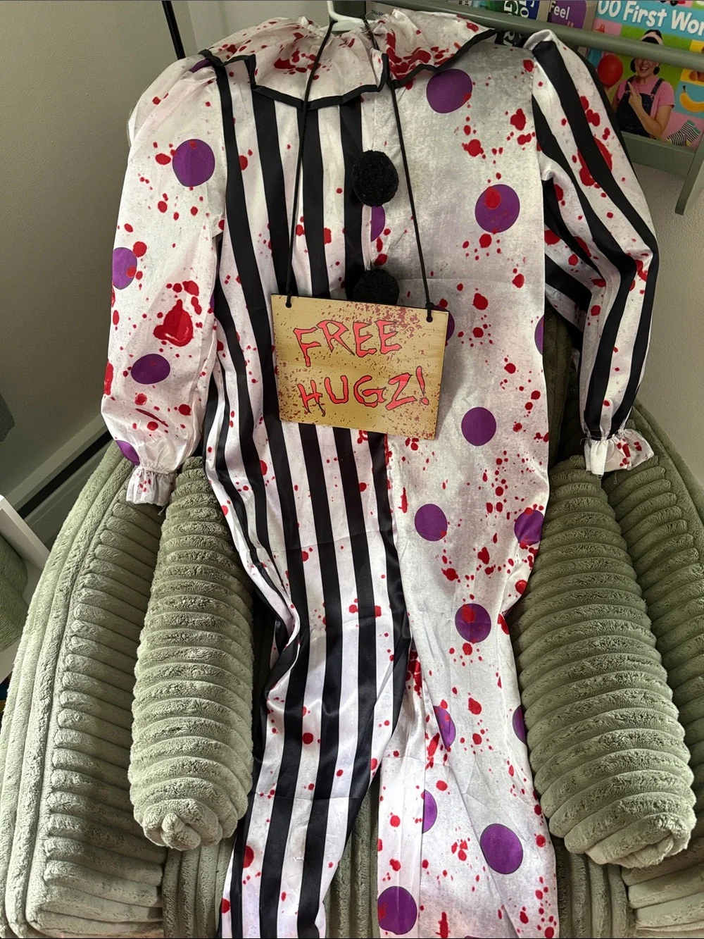 Scary Black & White Striped Bloody Clown Costume for Kids